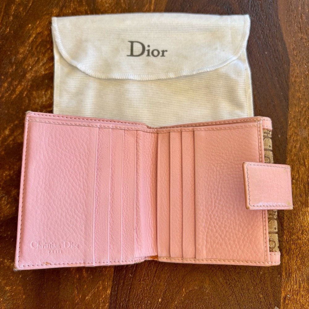 DIOR Authentic Dior Oblique Trotter Wallet Pink Trim w/ Box and Card Y2K - Picture 7 of 15